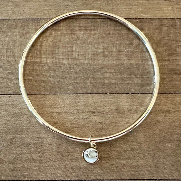 Coach Gold-tone Skinny Bangle Bracelet with White Enamel Signature C Charm - Picture 4 of 6
